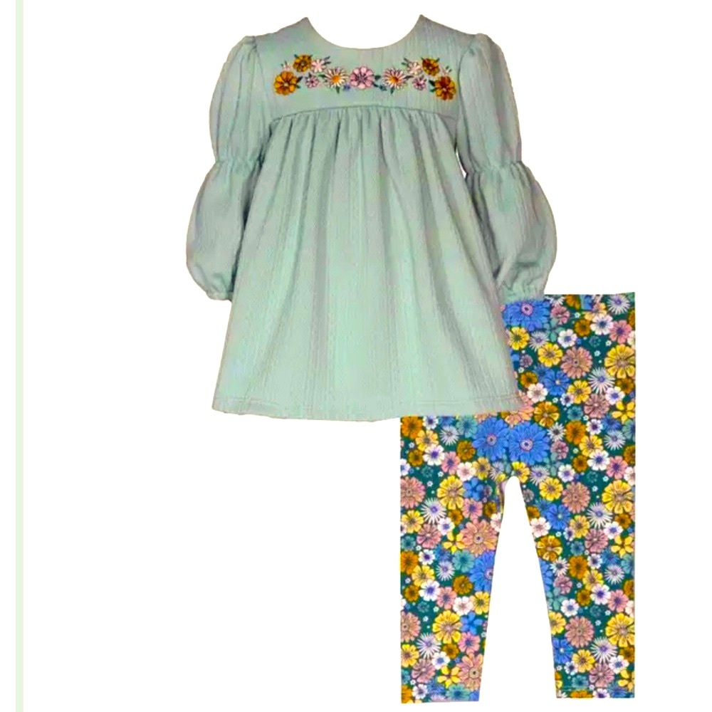 Floral Embroidered Top and Leggings Set SZ-18 - Picture 2 of 2